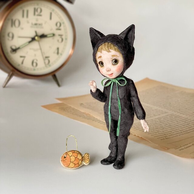 和紙人形『かわいい黒猫さんとおさかなポーチ』プレゼントギフトや日本