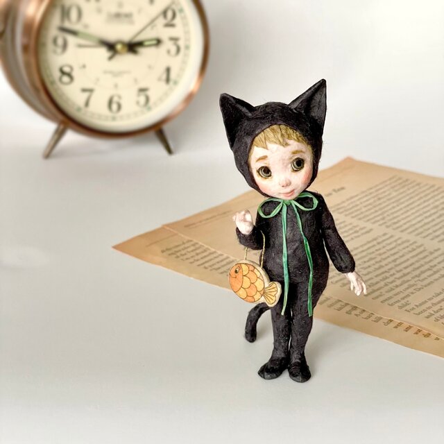 和紙人形『かわいい黒猫さんとおさかなポーチ』プレゼントギフトや日本