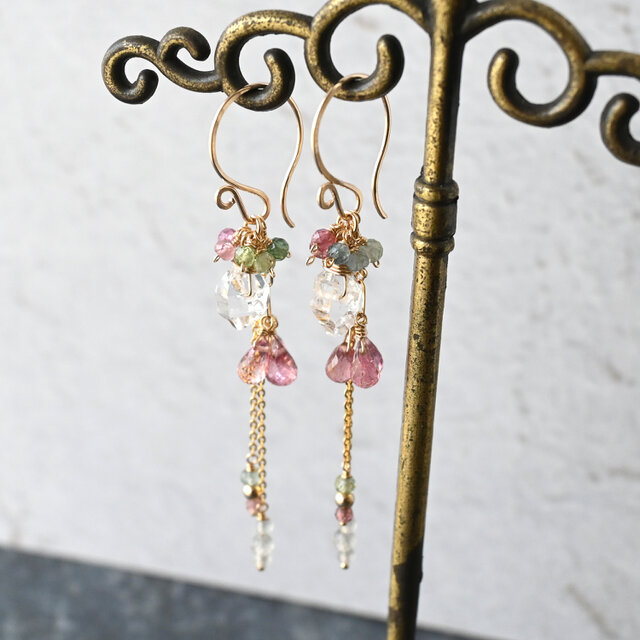 ハーキマーダイヤとトルマリンのピアス・イヤリング変更可