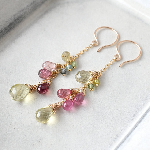 レモンクォーツとトルマリンのピアス・イヤリング変更可