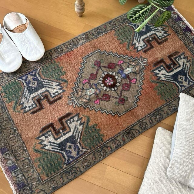 49.5×98 オレンジグラデーション　メダリオン　トルコヴィンテージラグ 49.5×98 オレンジグラデーション メダリオン トルコヴィンテージ