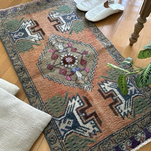 49.5×98 オレンジグラデーション　メダリオン　トルコヴィンテージラグ 49.5×98 オレンジグラデーション メダリオン トルコヴィンテージラグ