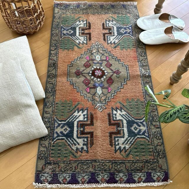 49.5×98 オレンジグラデーション　メダリオン　トルコヴィンテージラグ 49.5×98 オレンジグラデーション メダリオン トルコヴィンテージ