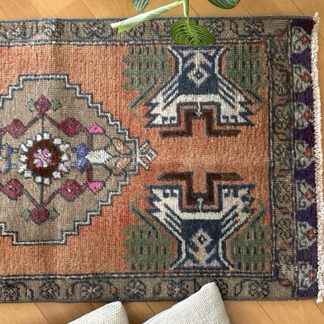 49.5×98 オレンジグラデーション　メダリオン　トルコヴィンテージラグ 49.5×98 オレンジグラデーション メダリオン トルコヴィンテージ