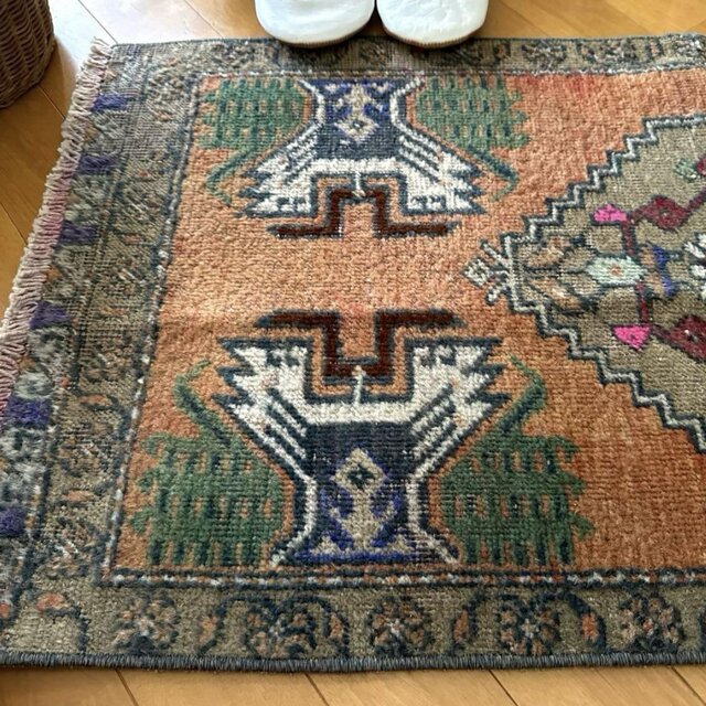 49.5×98 オレンジグラデーション メダリオン トルコヴィンテージラグ