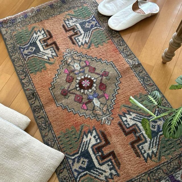 49.5×98 オレンジグラデーション　メダリオン　トルコヴィンテージラグ 49.5×98 オレンジグラデーション メダリオン トルコヴィンテージ