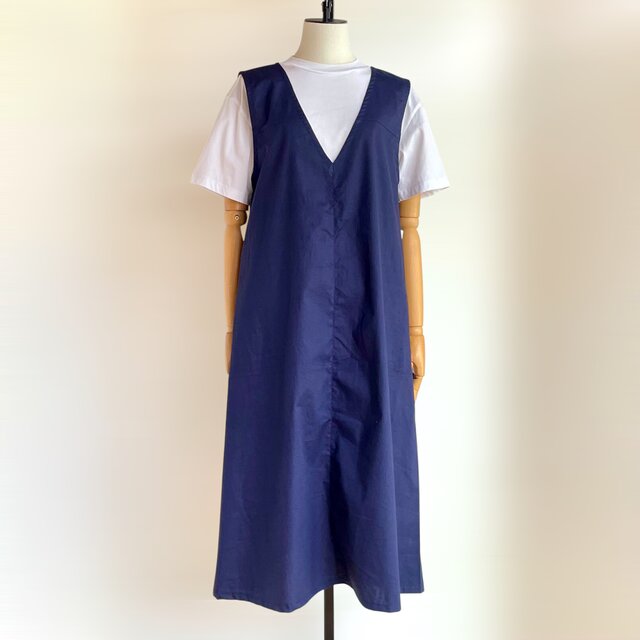 Aライン　ジャンパースカート【送料込み】着物リメイク　ネイビー