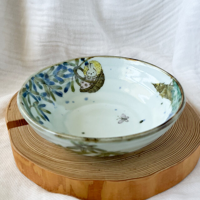 チコロット❤️三つ足浅鉢❤️すべて手描き❤️染付け❤️一品盛り❤️中鉢❤️フリーボウル❤️bowl❤️かぐや姫