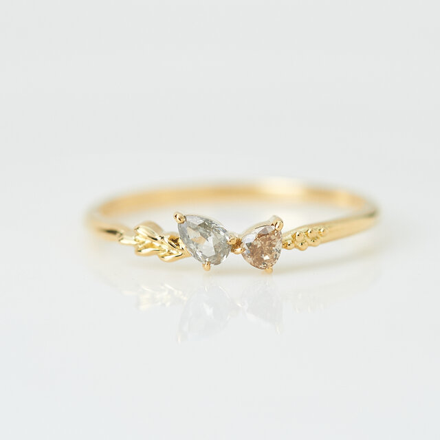 【1点もの】ダブルドロップカラーダイヤモンド K18YG リング