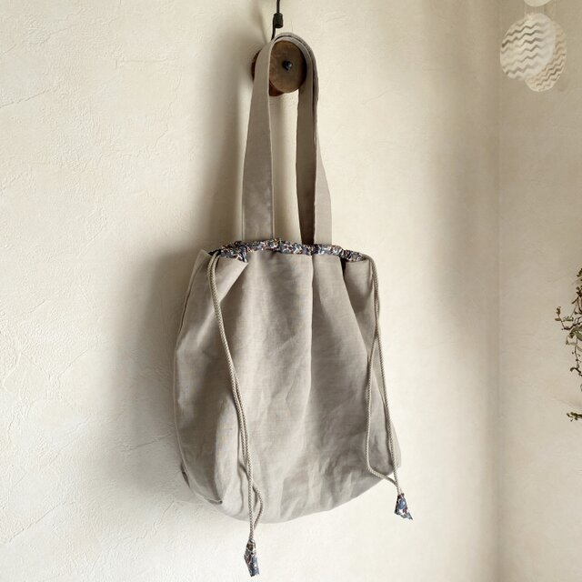 ＊リネン巾着トートバッグ＊エクリュ