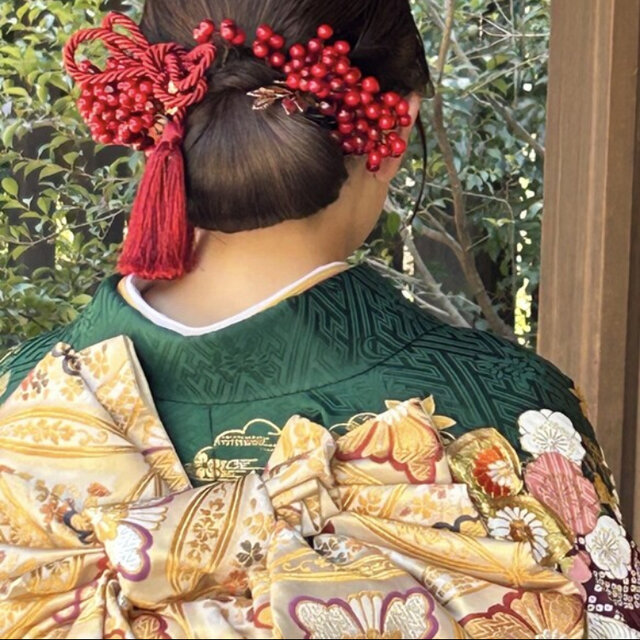 南天ゴールドリーフ　ビックタッセル髪飾り　花嫁　振袖　成人式