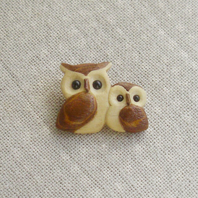 ミミズクおやこブローチ
