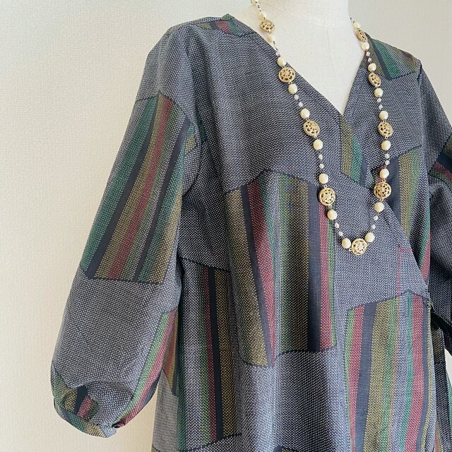 大島紬リメイク カシュクール Aラインワンピース | iichi 日々の暮らし