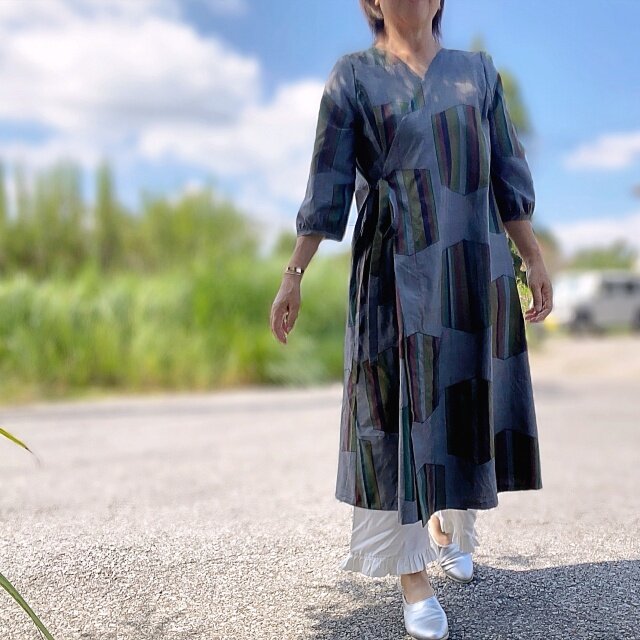 大島紬リメイク カシュクール Aラインワンピース | iichi 日々の暮らし