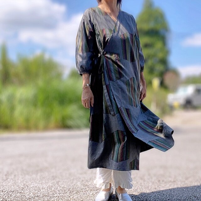 大島紬リメイク カシュクール Aラインワンピース | iichi 日々の暮らし