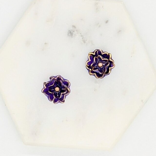 パープルとラインストーンの花のピアスイヤリング2262マグネット