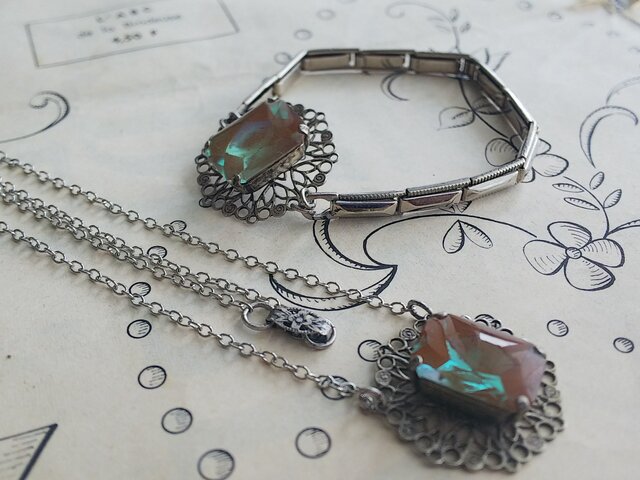 サフィレット（オクタゴン18×13㎜）アンティークSilverフィリグリー