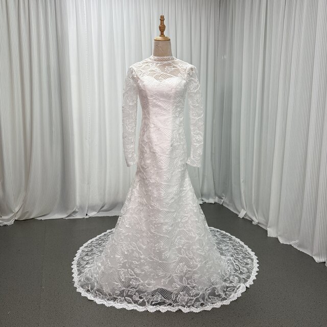 ウェディングドレス ロングスリーブ マーメイドライン 贅沢な総レース 華やかなトレーン 結婚式/披露宴