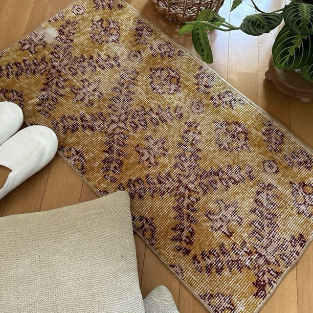 41.5×83マスタードイエロー×エンジ トルコヴィンテージラグ