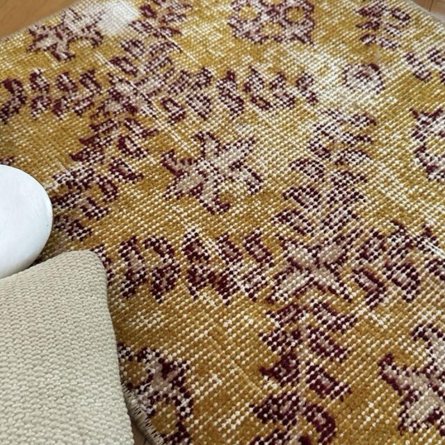 41.5×83マスタードイエロー×エンジ　トルコヴィンテージラグ 41.5×83マスタードイエロー×エンジ トルコヴィンテージラグ