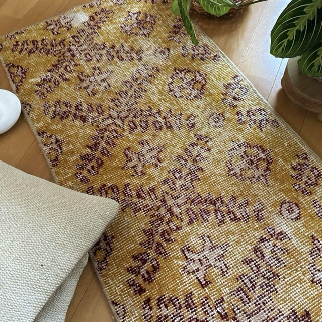 41.5×83マスタードイエロー×エンジ トルコヴィンテージラグ