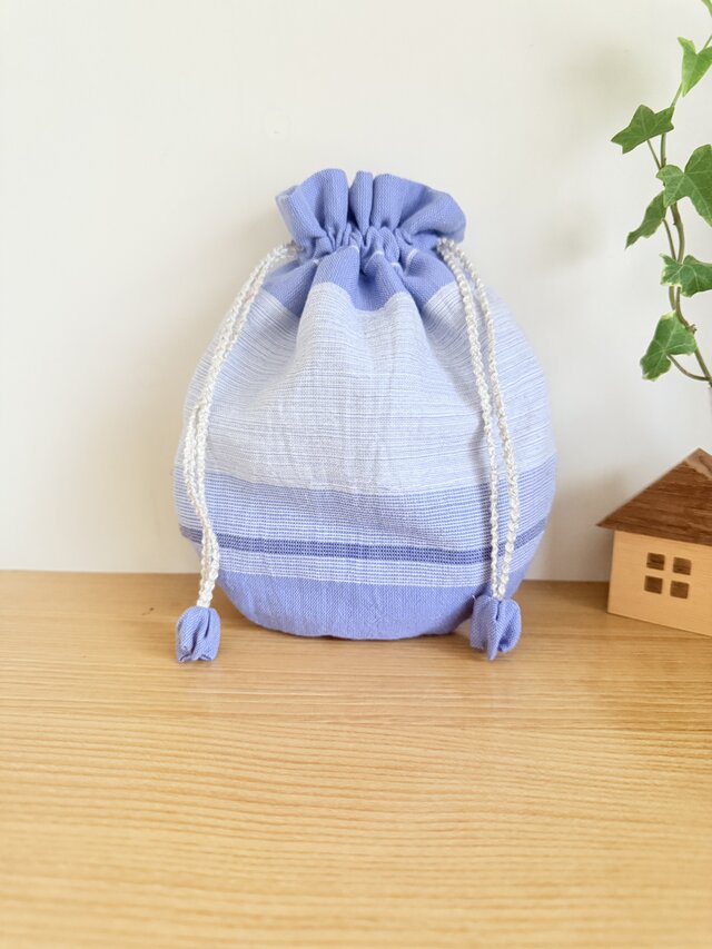 播州織のラウンド巾着袋（ラベンダー）