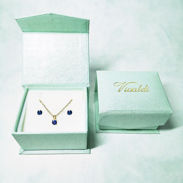 ブルーサファイア (ラウンドカット)　ピアス&ネックレス 2点セット　　送料無料