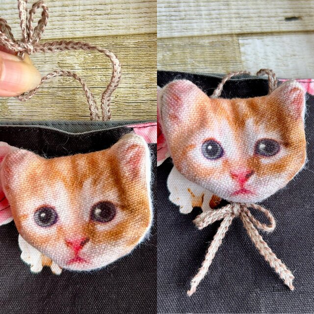 大人かわいいお花と猫ちゃんの横長トートバッグ コットン 国産帆布 猫