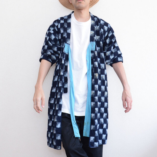 藍染絣 着物 昭和初期〜中期 木綿 デザイン性の高い羽織紐付き ハンドメイド・リメイク向け