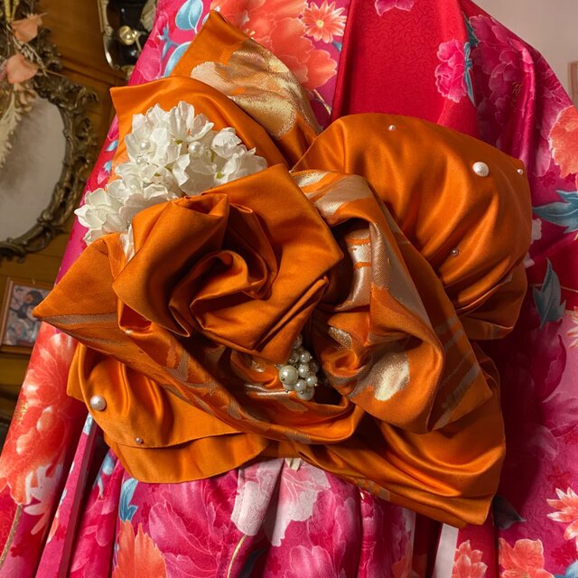 振袖 着物 ロングワンピース ドレス 2部式ローズ/バラ作り帯