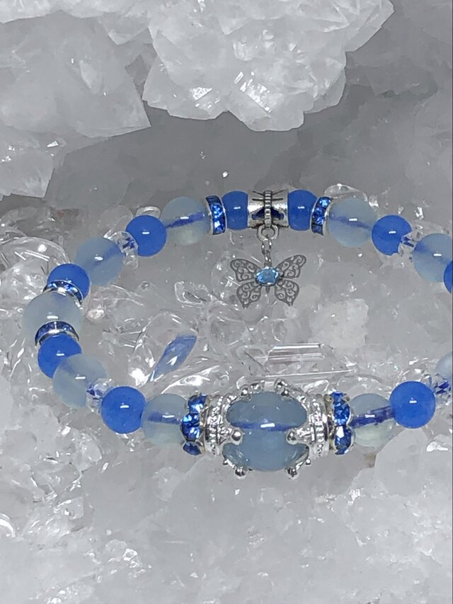 天然石ブレスレット アクアマリン アクアマリン 蝶々 天然石ブレスレット | iichi 日々の暮らしを