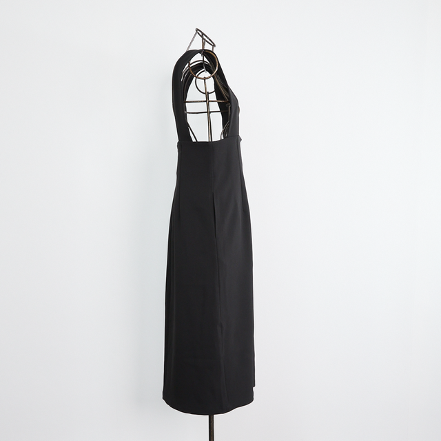 着丈調整可能/洗える】 前スリット ジャンパースカート ブラック