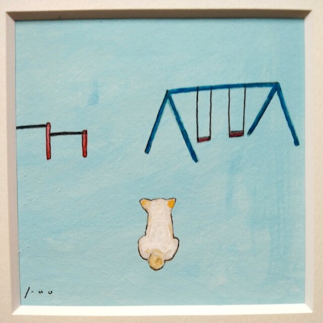 ブランコ」原画 ※木製額縁入り（18㎝角）一点物 水彩 イラスト 北欧