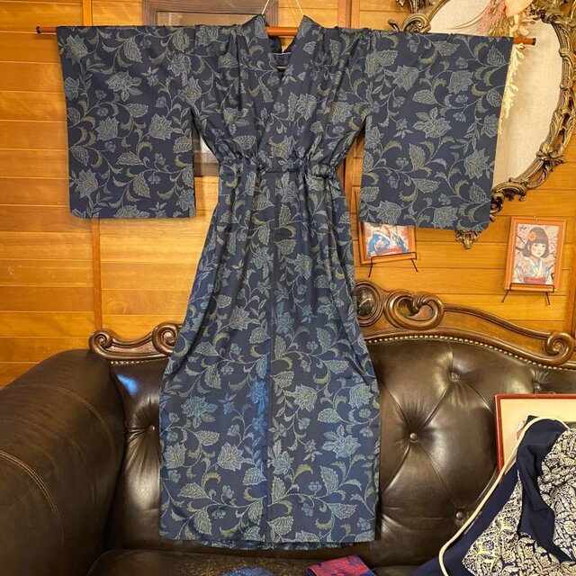 単衣着物 ロング ワンピース ドレス リメイク 重ね衿 襟 名古屋帯