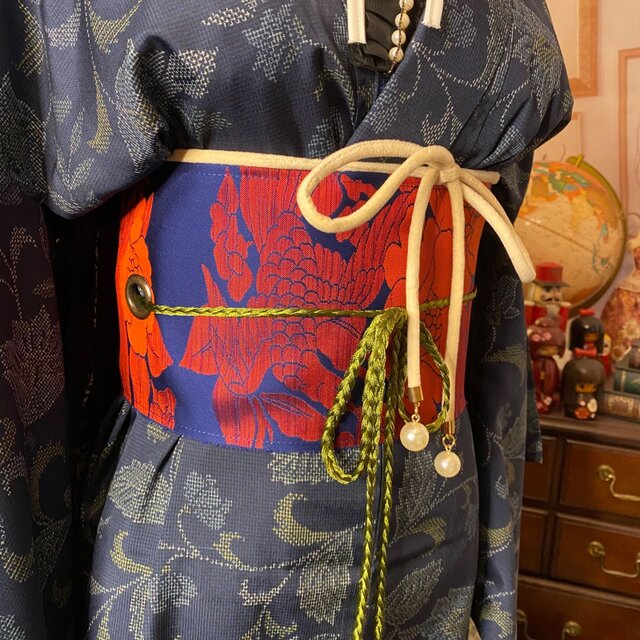 単衣着物 ロング ワンピース ドレス リメイク 重ね衿 襟 名古屋帯