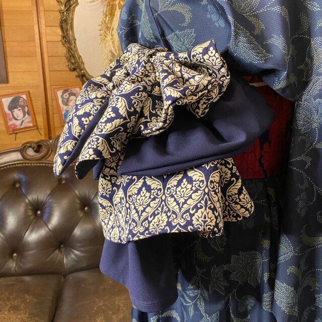 単衣着物 ロング ワンピース ドレス リメイク 重ね衿 襟 名古屋帯