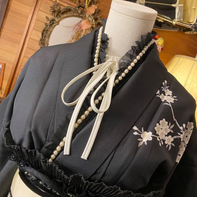 付け下げ着物 ロング ワンピース ドレス リメイク 重ね衿 襟 名古屋帯