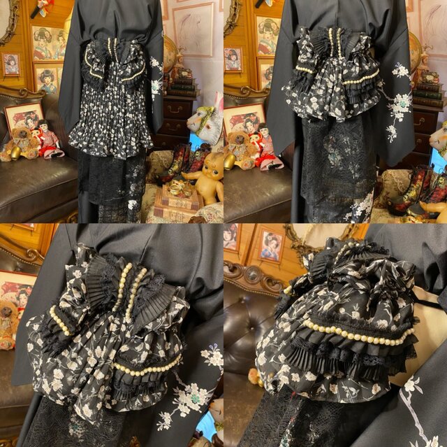 付け下げ着物 ロング ワンピース ドレス リメイク 重ね衿 襟 名古屋帯