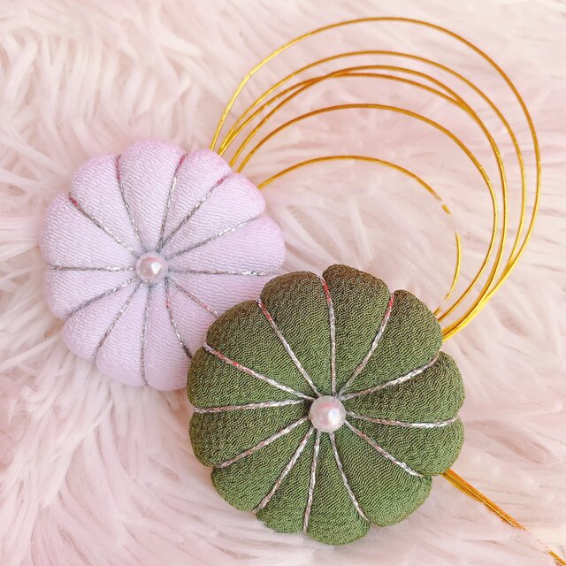 玉☆梅の花☆菊の花☆3点セット☆お祭り髪飾り☆水引髪飾り☆七五三髪