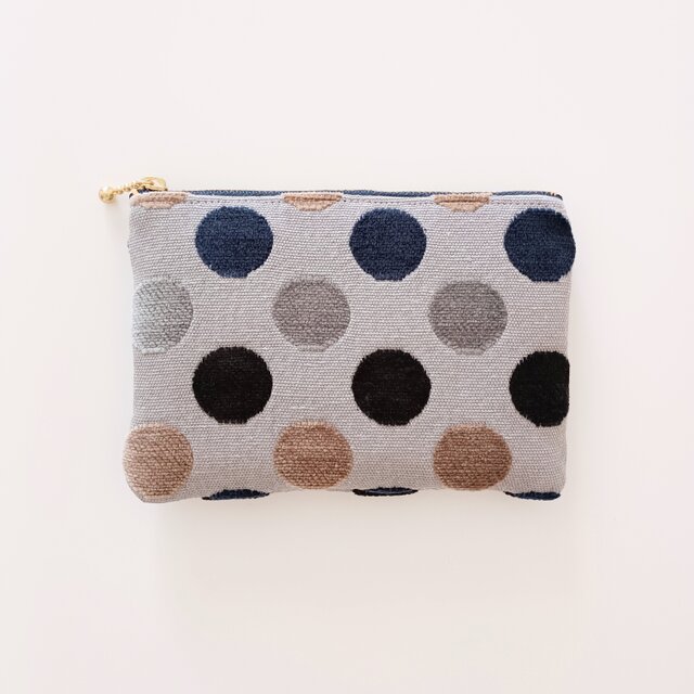 フラットポーチ ドット柄 インポート生地 16cmファスナー