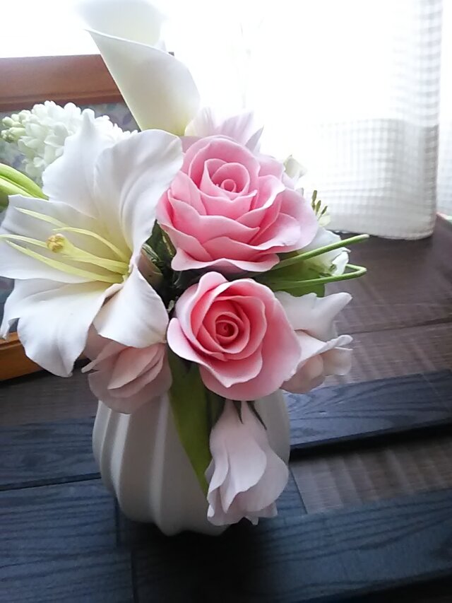 ❁クレイフラワーのお供え花・洋風仏花【礼】お悔やみ・ご霊前・ご仏前