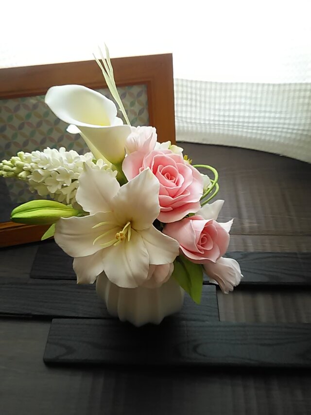 ❁クレイフラワーのお供え花・洋風仏花【礼】お悔やみ・ご霊前・ご仏前