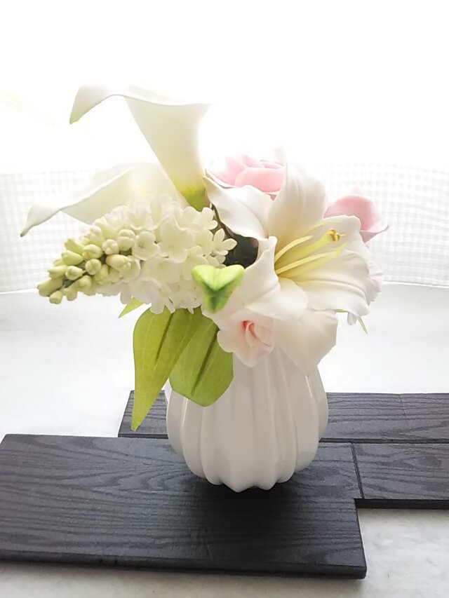 ❁クレイフラワーのお供え花・洋風仏花【礼】お悔やみ・ご霊前・ご仏前