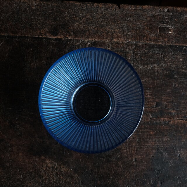 キラキラと細かな気泡◆ブルーで素敵。プレスガラス深鉢　素麺鉢　碗　昭和中期　古道具　レトロ　ニュートロ 丁寧な暮らしに。