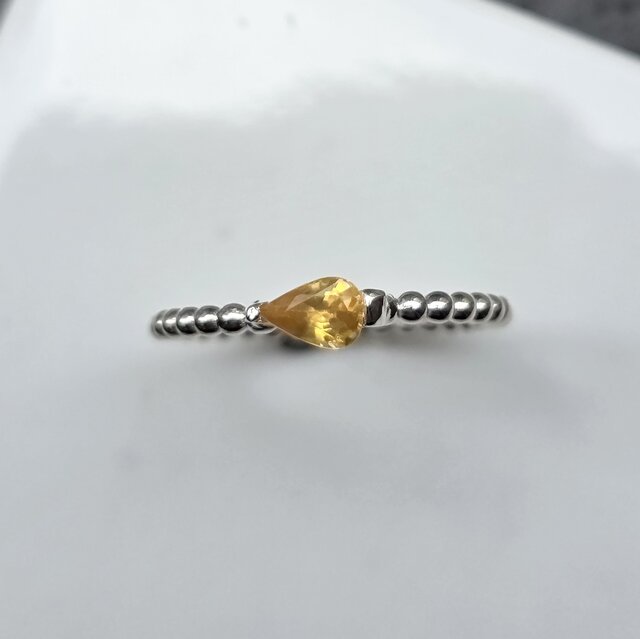 イエロー サファイア 0.4ct しずく 2点留め シルバーSV925リング