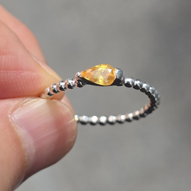 イエロー サファイア 0.4ct しずく 2点留め シルバーSV925リング