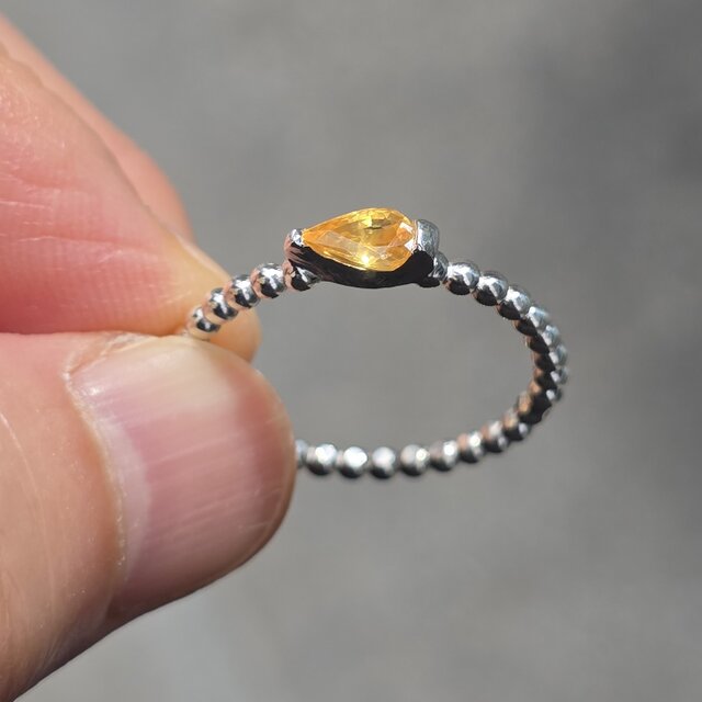 イエロー サファイア 0.4ct しずく 2点留め シルバーSV925リング