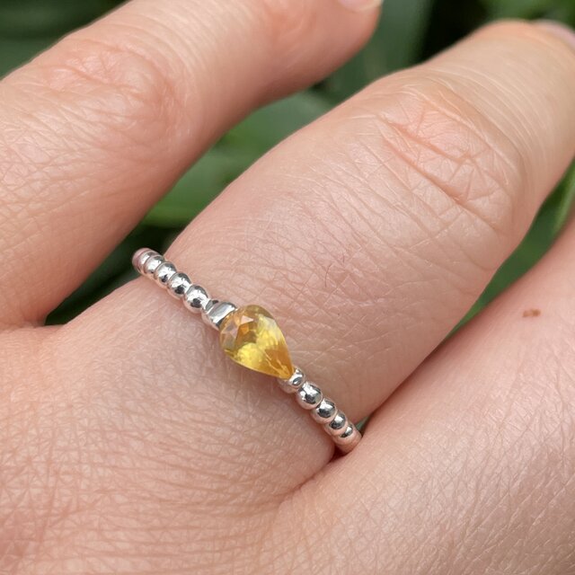 イエロー サファイア 0.4ct しずく 2点留め シルバーSV925リング