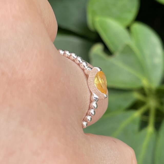 イエロー サファイア 0.4ct しずく 2点留め シルバーSV925リング