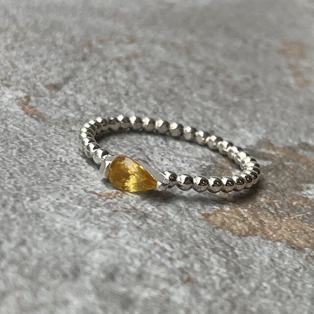 イエロー サファイア 0.4ct しずく 2点留め シルバーSV925リング